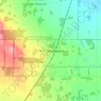 Mapa topográfico Maskwacis, altitude, relevo