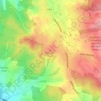 Mapa topográfico Mount Helen, altitude, relevo
