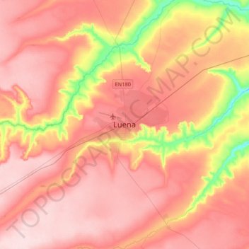 Mapa topográfico Luena, altitude, relevo