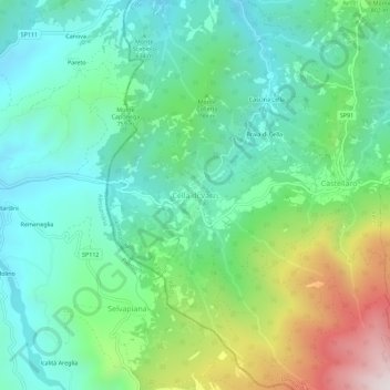 Mapa topográfico Cella di Varzi, altitude, relevo