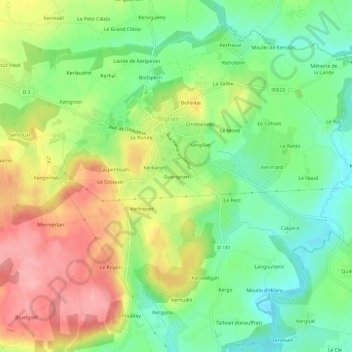 Mapa topográfico Guérignan, altitude, relevo