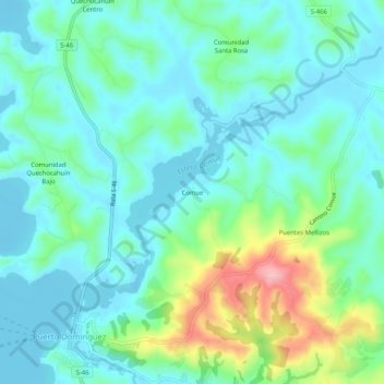 Mapa topográfico Comue, altitude, relevo