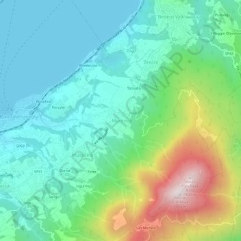 Mapa topográfico Muceno, altitude, relevo