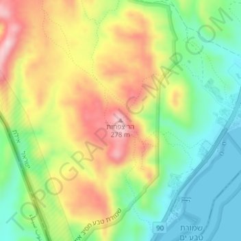 Mapa topográfico Mt. Tzafachot, altitude, relevo