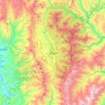 Mapa topográfico Loja, altitude, relevo