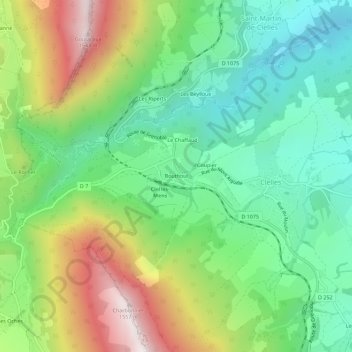 Mapa topográfico Bouthoui, altitude, relevo