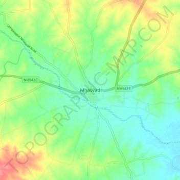 Mapa topográfico Mhasvad, altitude, relevo