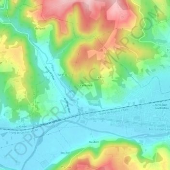 Mapa topográfico La Villedieu, altitude, relevo