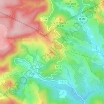 Mapa topográfico La Garrigue, altitude, relevo