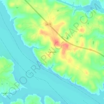 Mapa topográfico Oak Hills, altitude, relevo