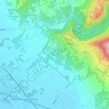 Mapa topográfico Valecchie, altitude, relevo