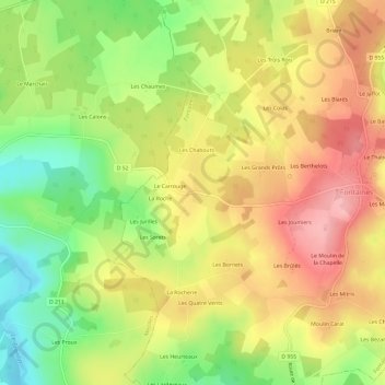 Mapa topográfico L'Hérisson, altitude, relevo