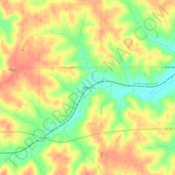 Mapa topográfico Bidwell, altitude, relevo