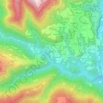 Mapa topográfico Ronche, altitude, relevo
