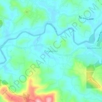 Mapa topográfico Pandaloor, altitude, relevo