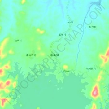 Mapa topográfico 南丰镇, altitude, relevo