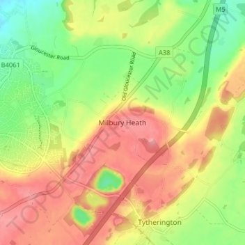Mapa topográfico Milbury Heath, altitude, relevo
