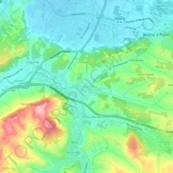 Mapa topográfico Ponte a Ema, altitude, relevo