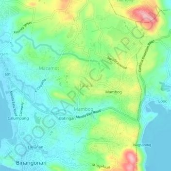 Mapa topográfico Tatala, altitude, relevo