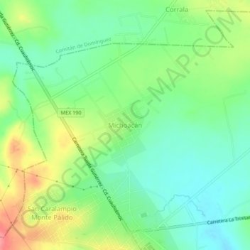 Mapa topográfico Michoacán, altitude, relevo