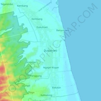 Mapa topográfico Dukuhseti, altitude, relevo