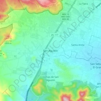 Mapa topográfico San Agustín, altitude, relevo