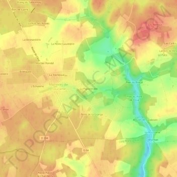 Mapa topográfico La Pigeonnière, altitude, relevo