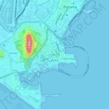 Mapa topográfico Santa Ana, altitude, relevo