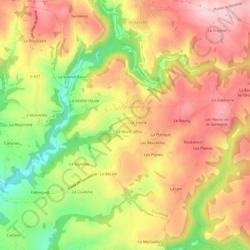 Mapa topográfico La Borie, altitude, relevo