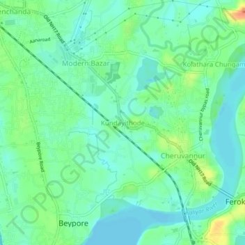 Mapa topográfico Kundayithode, altitude, relevo