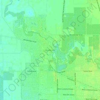 Mapa topográfico Woodbridge, altitude, relevo