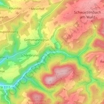 Mapa topográfico Rauschenhammermühle, altitude, relevo