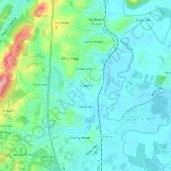 Mapa topográfico Briarfield, altitude, relevo