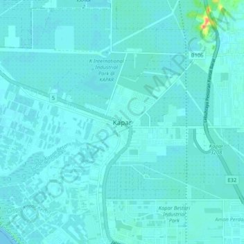Mapa topográfico Kapar, altitude, relevo