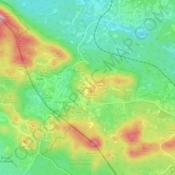 Mapa topográfico Vrhovlje, altitude, relevo