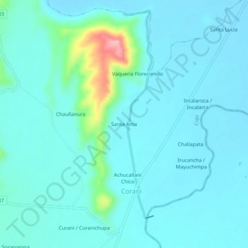 Mapa topográfico Santa Ama, altitude, relevo