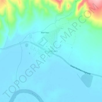 Mapa topográfico Wyndham, altitude, relevo