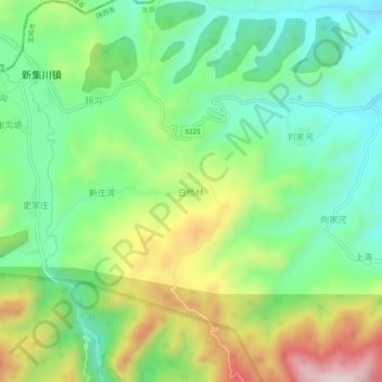 Mapa topográfico 白杨林, altitude, relevo