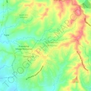 Mapa topográfico San Martin 2, altitude, relevo