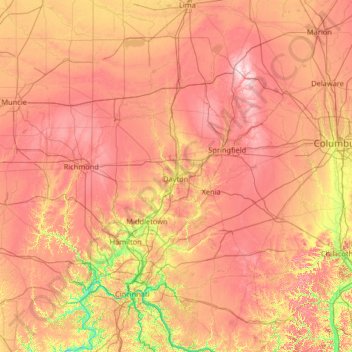 Mapa topográfico Dayton, altitude, relevo