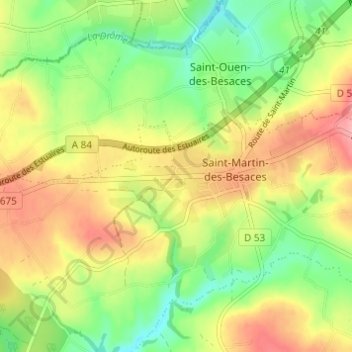 Mapa topográfico Les Blanches Landes, altitude, relevo