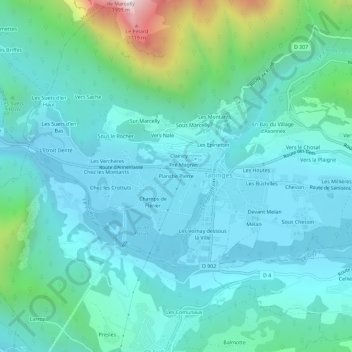 Mapa topográfico Planche Pierre, altitude, relevo