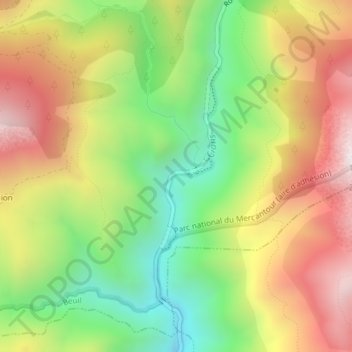 Mapa topográfico Gorges du Cians, altitude, relevo