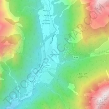 Mapa topográfico Les Alberts, altitude, relevo