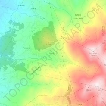 Mapa topográfico Lordelo, altitude, relevo