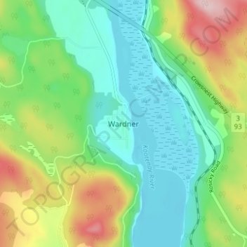 Mapa topográfico Wardner, altitude, relevo