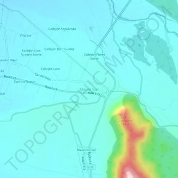 Mapa topográfico Maule Sur, altitude, relevo