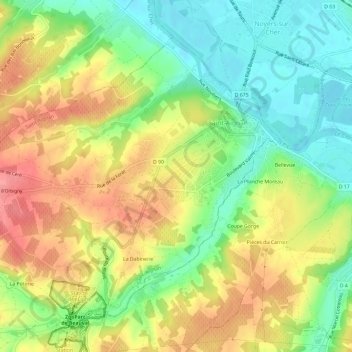 Mapa topográfico Les Rues de Chèvres, altitude, relevo