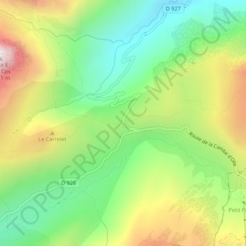 Mapa topográfico Col du Glandon, altitude, relevo
