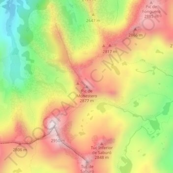 Mapa topográfico Pic de Monestero, altitude, relevo